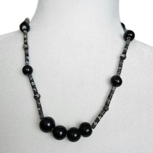 2/$30 Vintage Single Strand Beaded Black Necklace Mid Length
